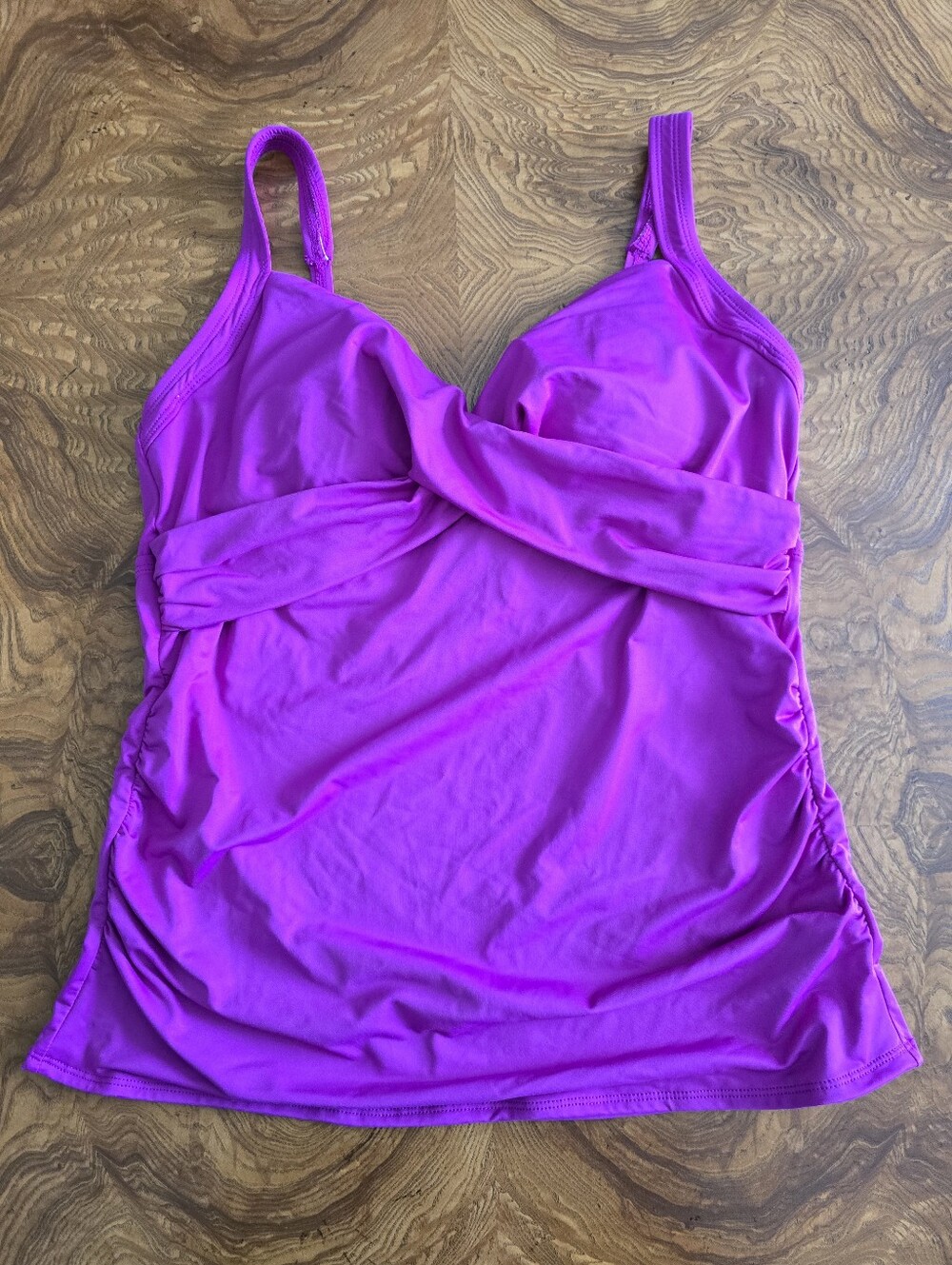 Lands' End Women's Twist Front Tankini Bright Magenta Swim Top Size 12